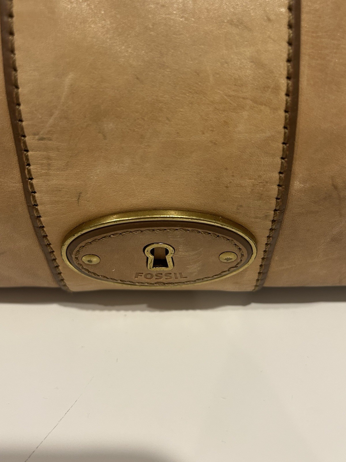 Vintage FOSSIL Reissue Tan Leather Satchel Shoulder Bag Purse Y2K Boho Key Charm