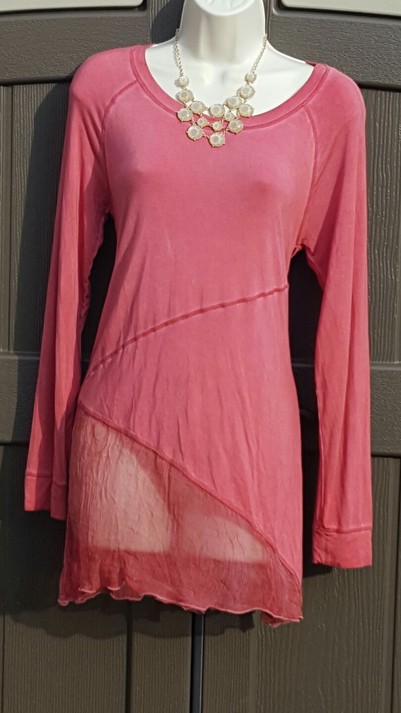 Soft Surroundings Silk Long Sleeve Knit Asymmetrical Tunic Top Size XS Red New