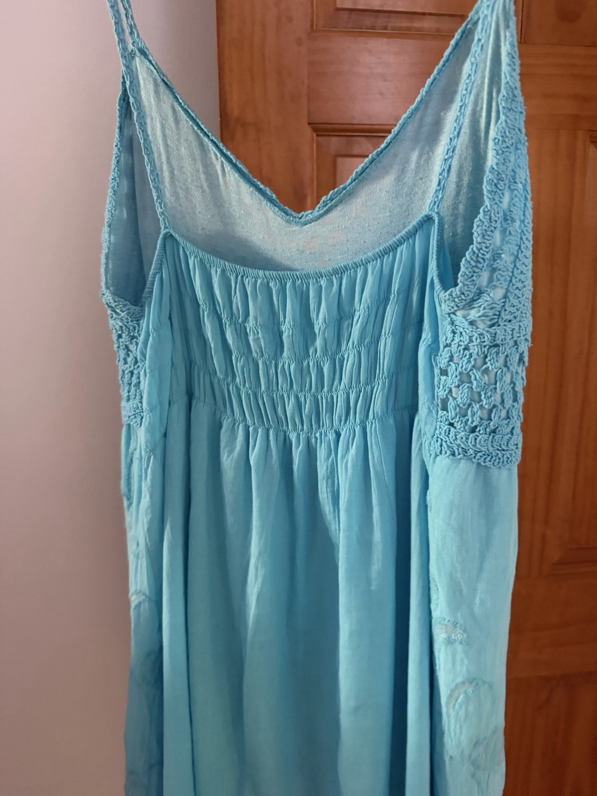 Crochet blue beaded fit and flare summer dress size M/L In great condition