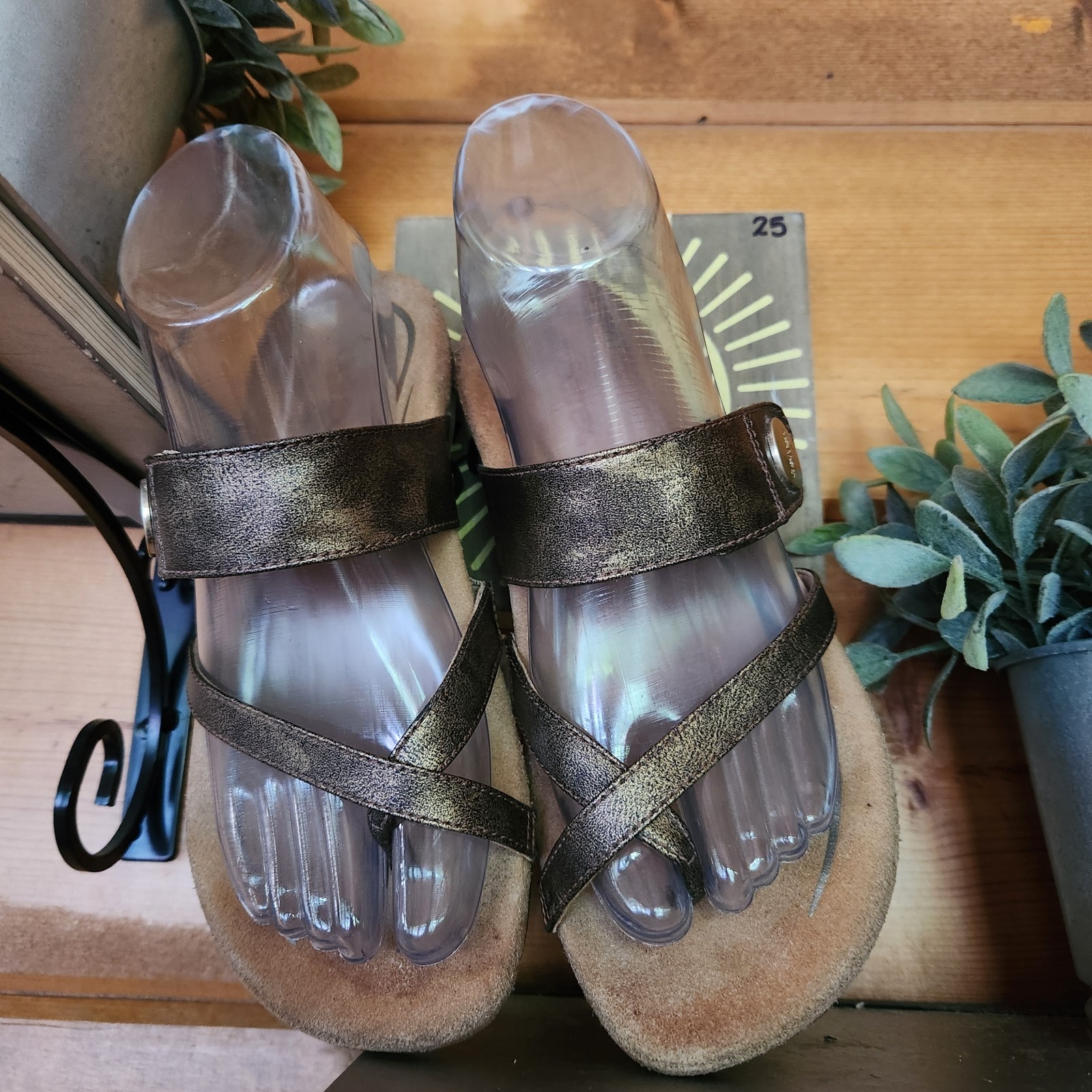 Aetrex Izzy Sparkle Faux Leather Metallic Comfort Arch Support Sandals Sz 6-6.5