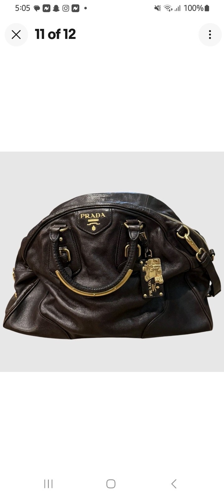 Prada Vitello Brown Leather Bowler Satchel Shoulder Bag Gold Hardware