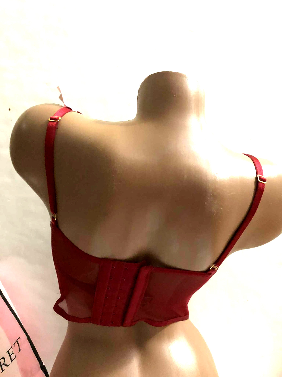 Victoria’s Secret Very Sexy Push Up Corset Bra Lace Faux Leather Deep Red NWT
