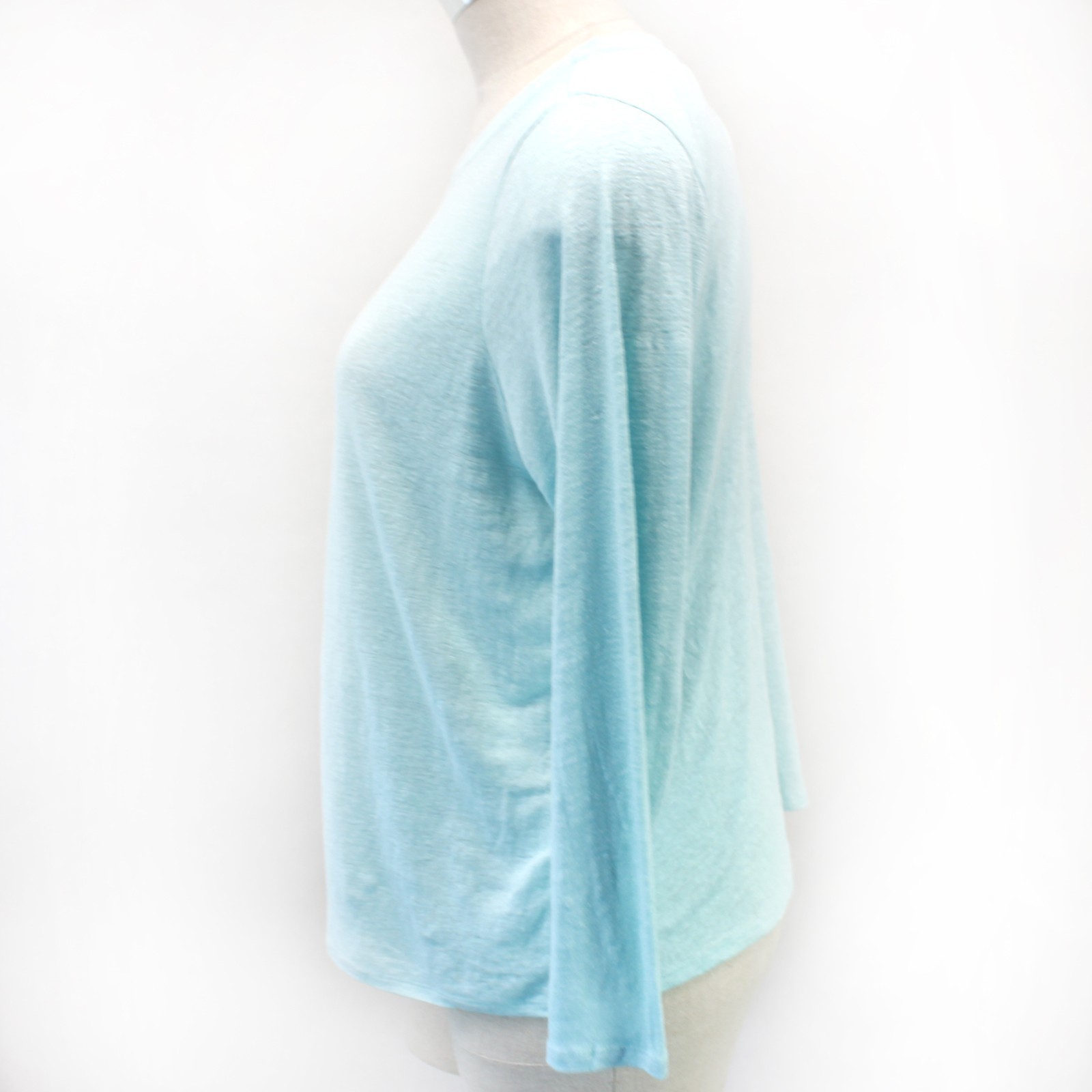 Eileen Fisher Plus Light Blue 100% Linen Long Sleeve Minimalist Tee Top 1X