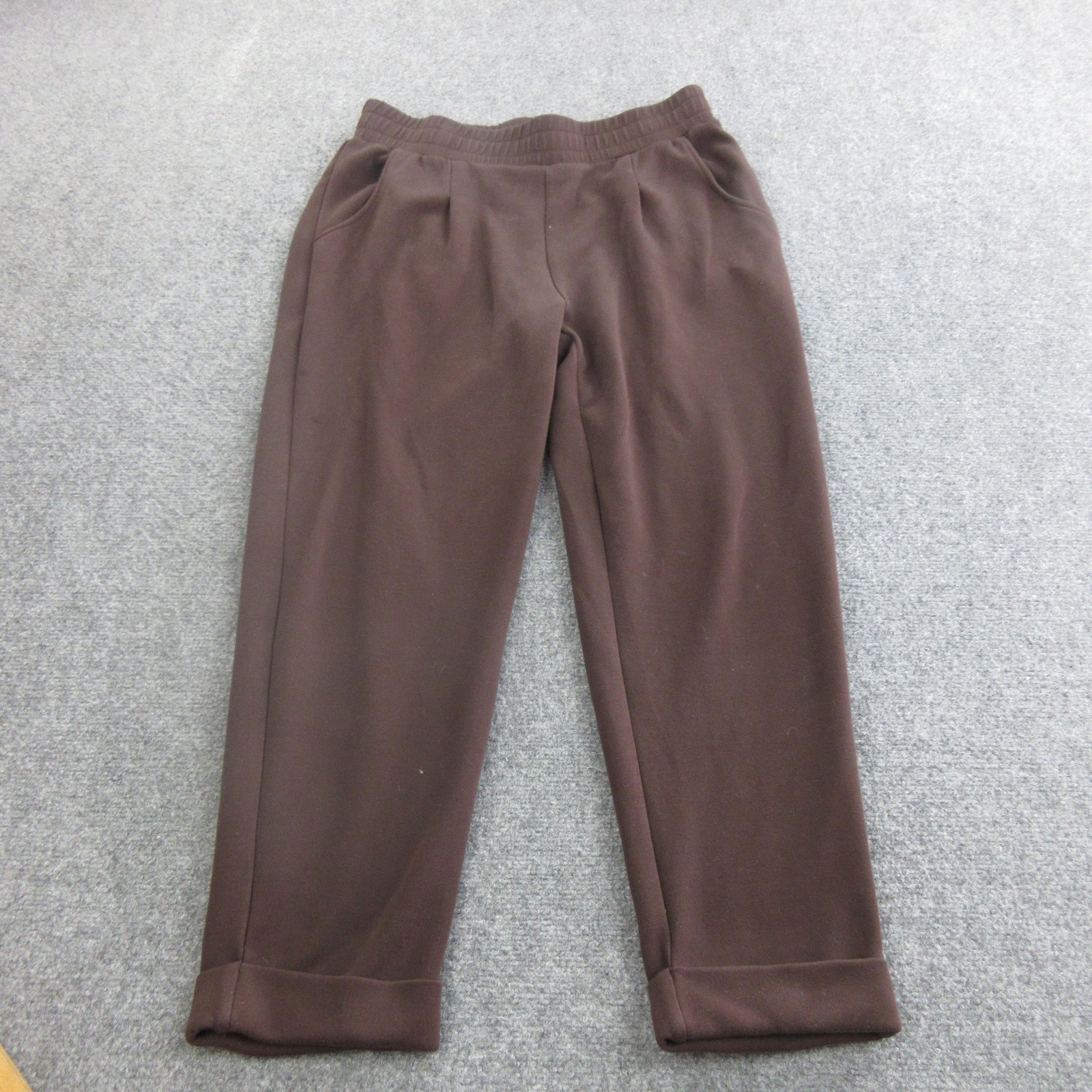 Varley Pants Womens L Brown DoubleSoft Rolled Cuff Joggers Elastic Waist