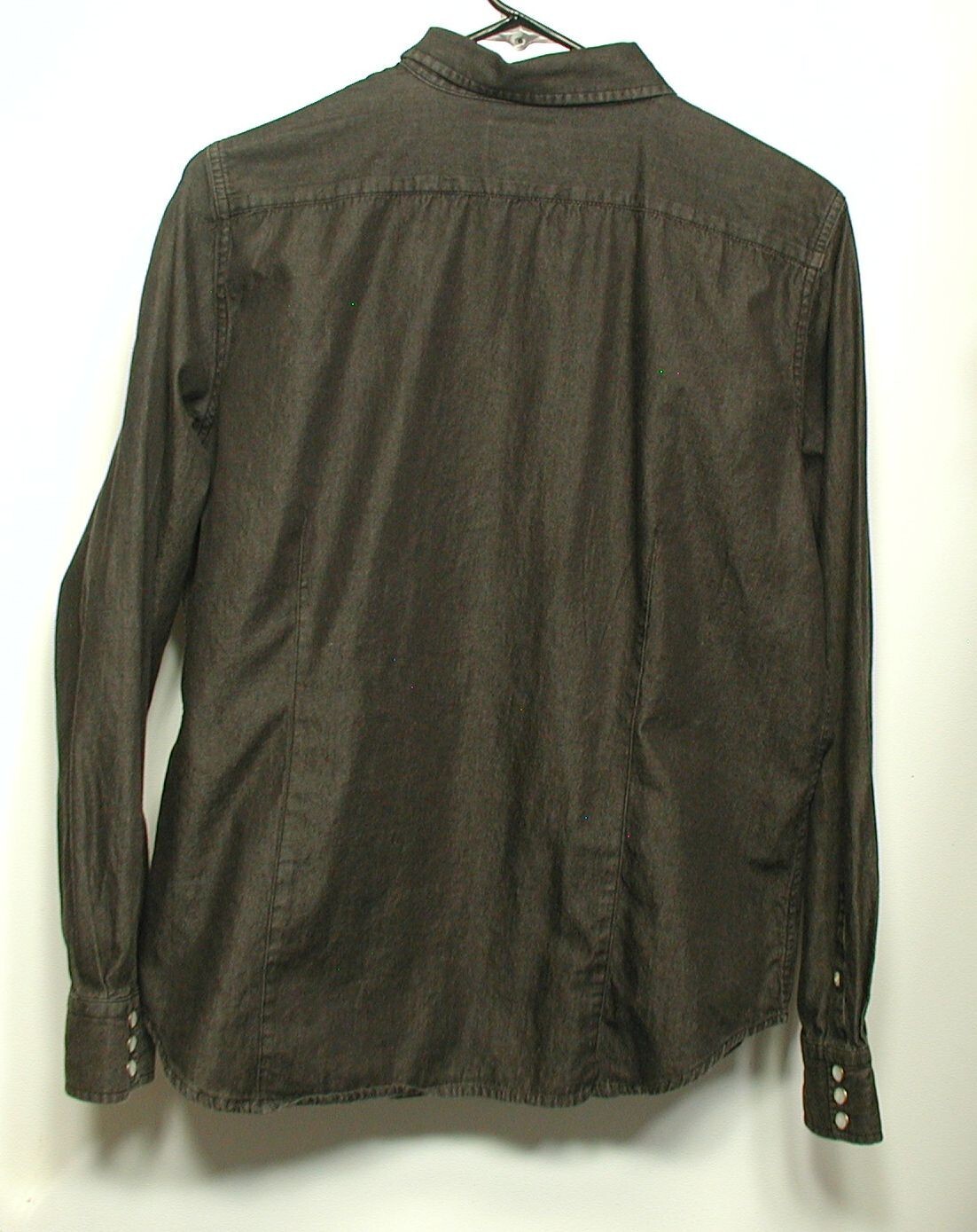 Women’s Chaps 100% Cotton Charcoal Chambray Snap Western Shirt Large