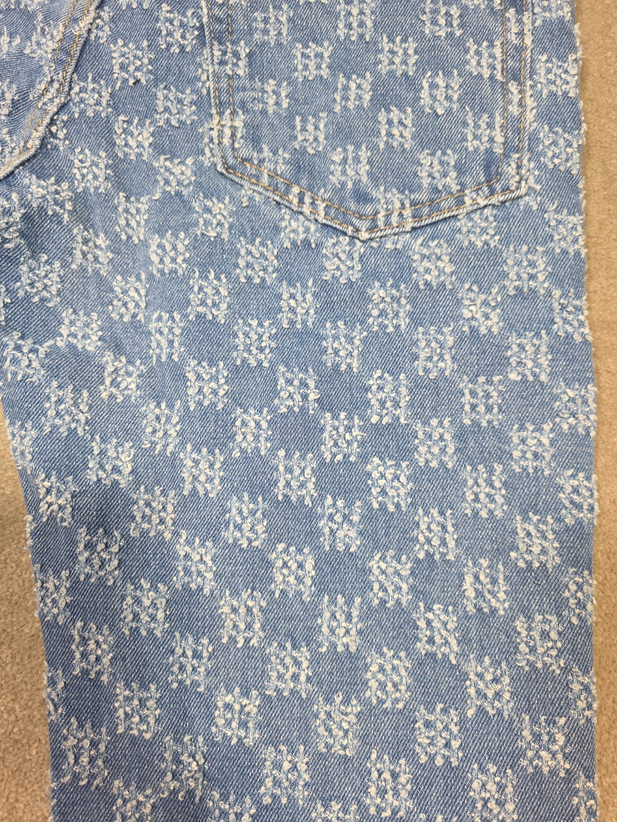 MNML Men Jean 30X32 Blue Denim Monogram Print 100% Cotton NWT