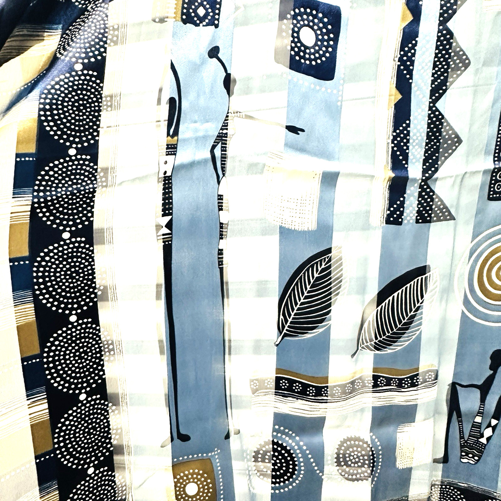 Vintage Ancient Egypt Style Scarf Wrap Blue Geometric Art Print Pyramids 40×38”