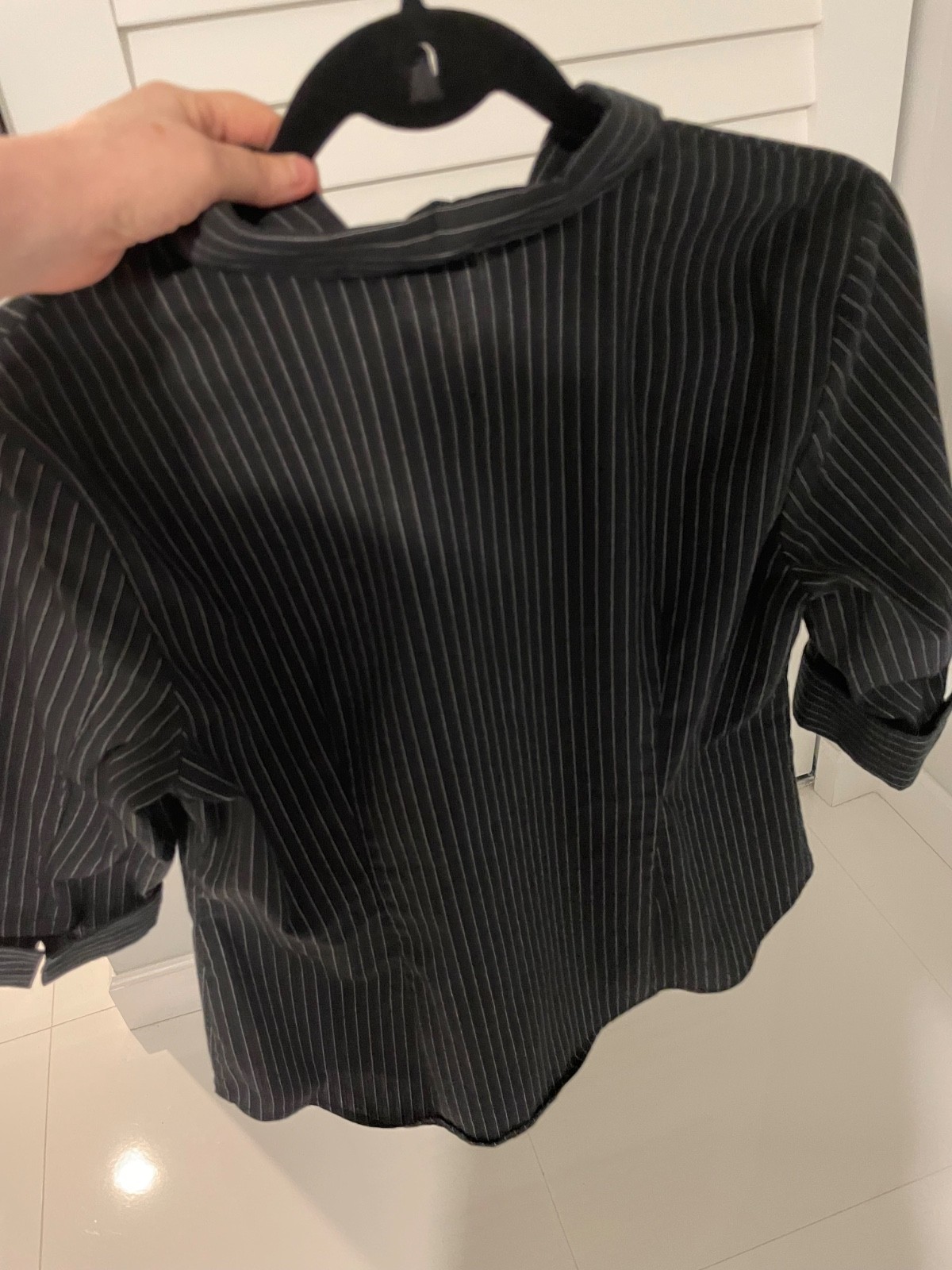 Worthington Petite Large PL Black and White Striped Blouse Top Shirt Career Work