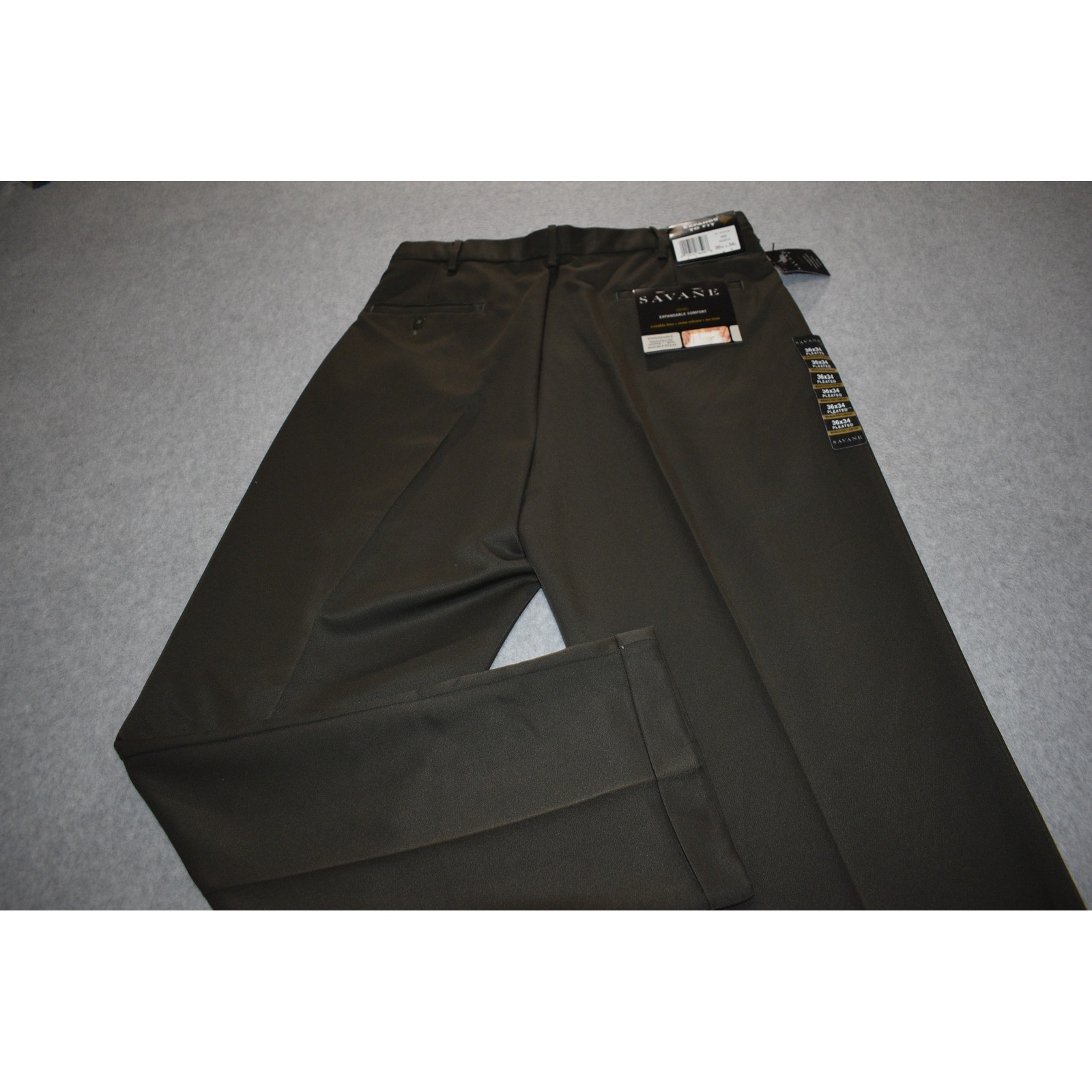 Savane Dress Pants Mens 36×34 Artichoke Green Double Pleated Comfort NEW