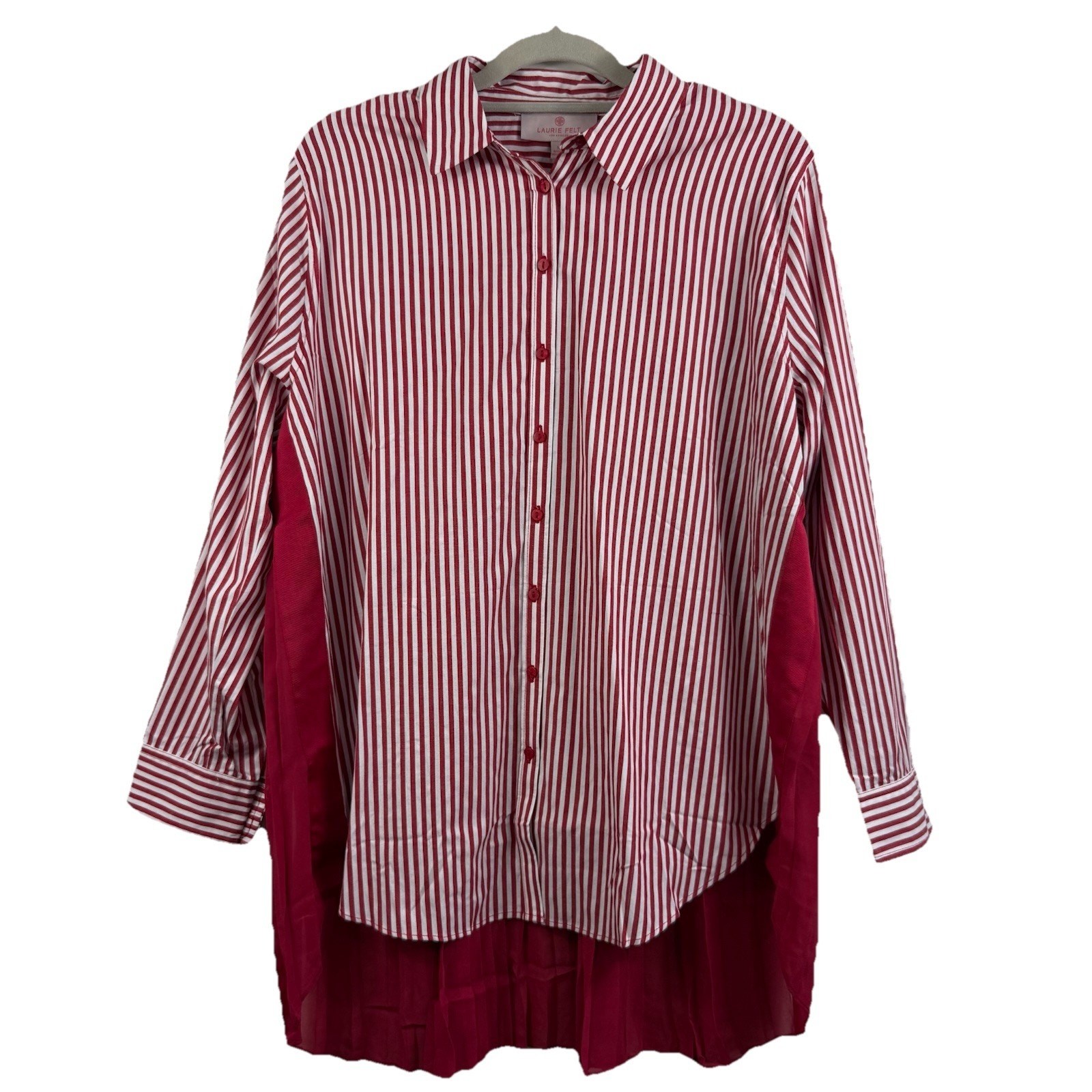NWOT Striped Pleated Laurie Felt Button Up Tunic Shirt Medium Sheer Preppy