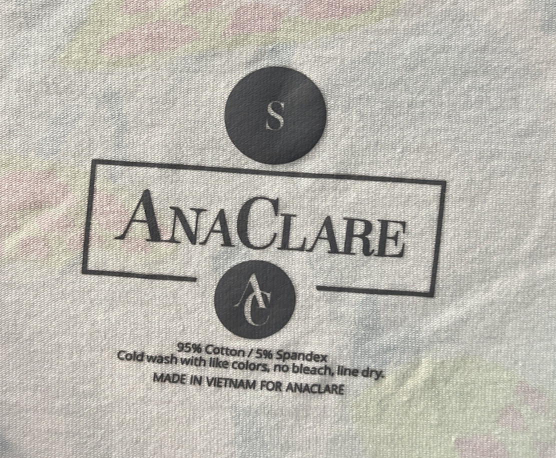 Ana Clare Womans Blouse Top Multicolor Geometric Small Cotton Blend Long Sleeve