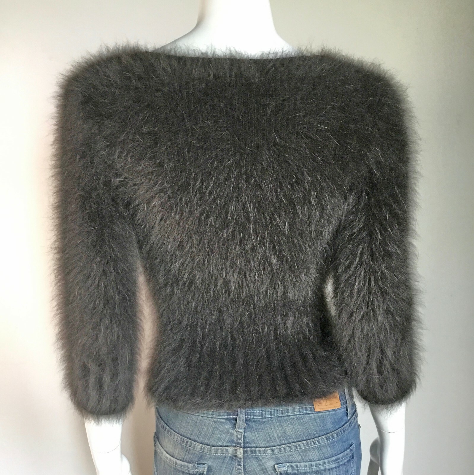 80% Angora Fuzzy Vintage EXPRESS Brown V Neck Pullover Sweater 32 in bust