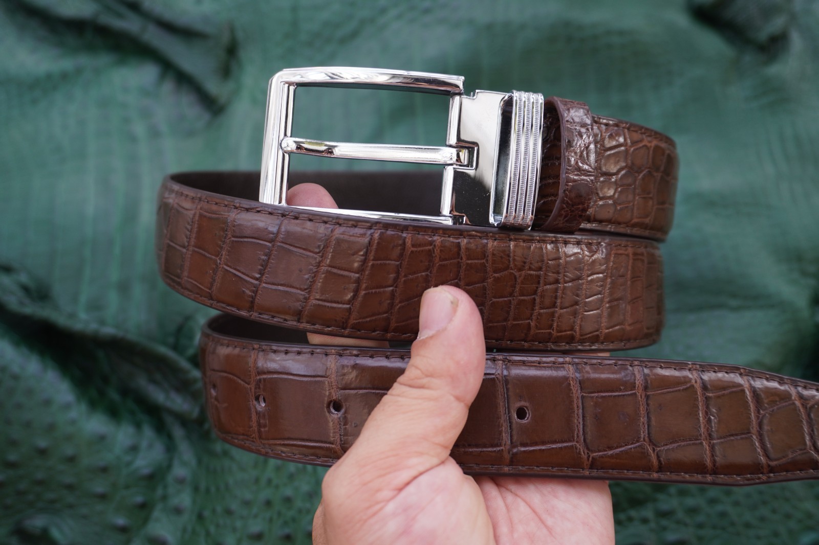 Brown Genuine CROCODILE Belly LEATHER Skin Men’s Belt W 1.3 inch #Y27
