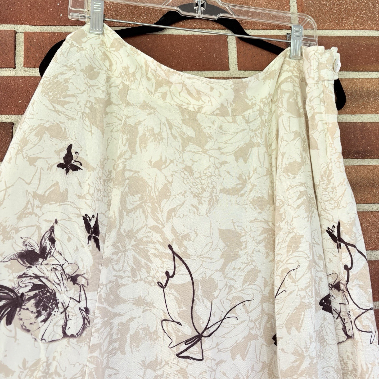 Soft Surroundings Butterfly Print Maxi Skirt Fairy Whimsical Beige 2X A1584