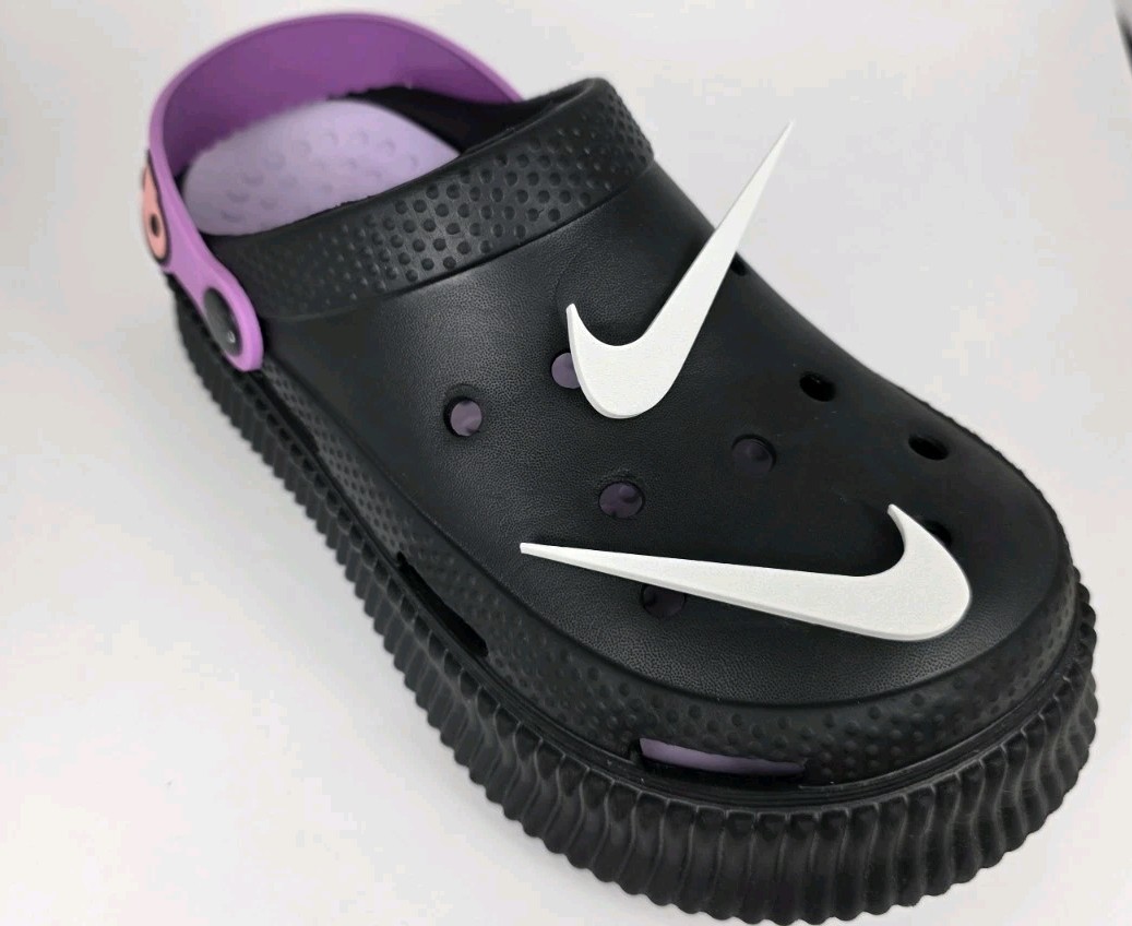 Set of 2 Classic Nike Style Swoosh Croc Charms White Shoe Accessories