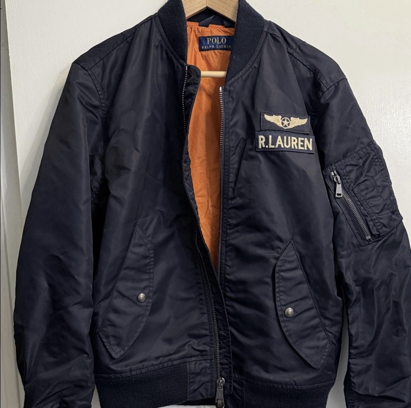 Polo by Ralph Lauren Navy Bomber Jacket with Orange Liner size small