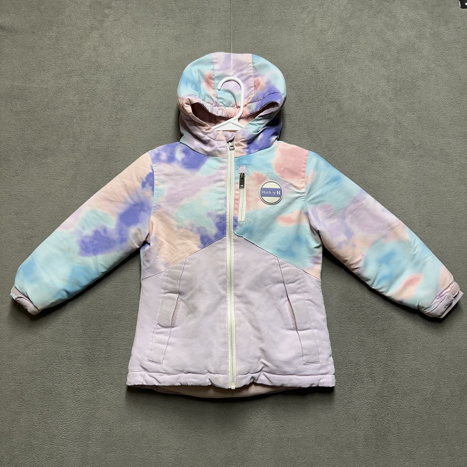 Hurley Puffer Coat Youth Girls XS(5/6) Pink Tie Dye Print Outdoor Fleece Lined