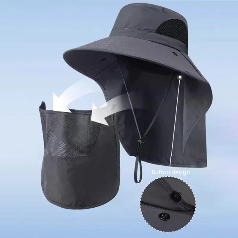 Wide Brim Sun Hat UV Protection Bucket Cap Hiking Camping Fishing Neck Flap