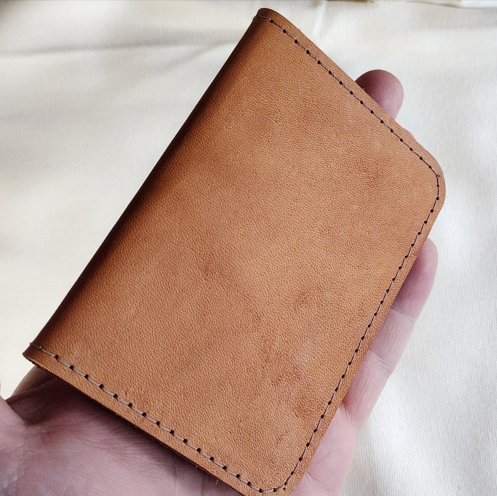 handmade 100% real leather wallet aged natural veg tan vertical bifold