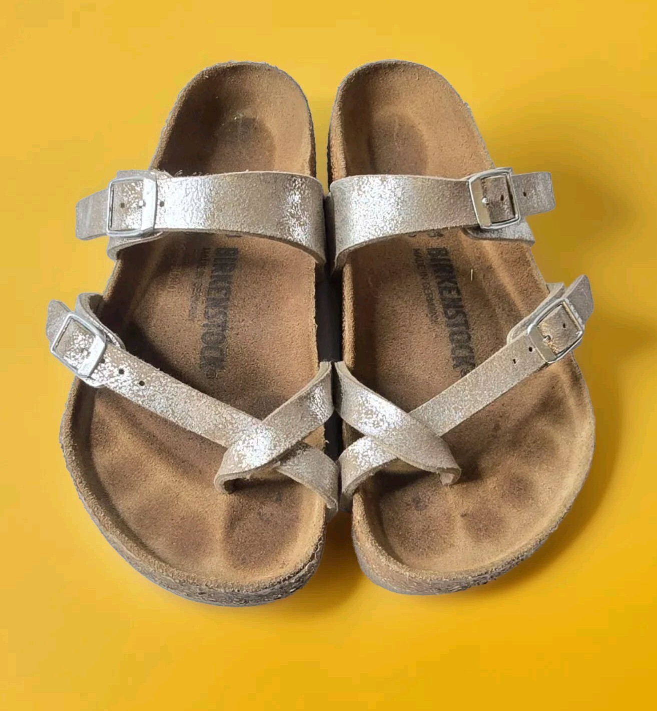 Birkenstock Mayari Birko-Flor Criss-Cross Straps Silver Comfort Sandals! Size 6