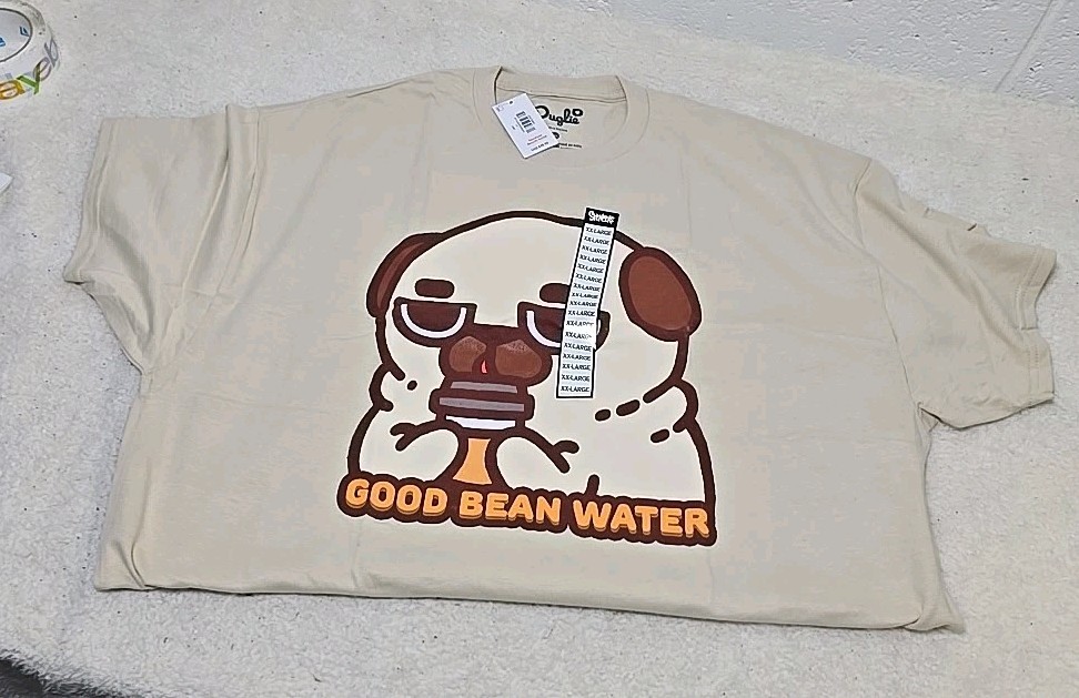 Puglie Pug Dog Good Bean Water Coffee T-Shirt Men’s SZ XXL (S)
