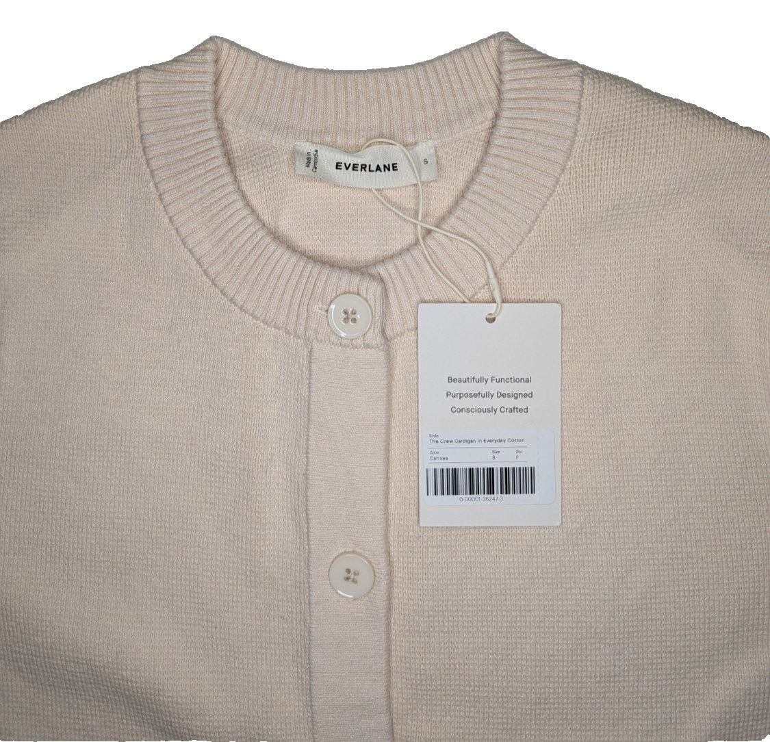 Everlane The Crew Cardigan in Everyday Cotton Women’s Sweater S Beige NWT