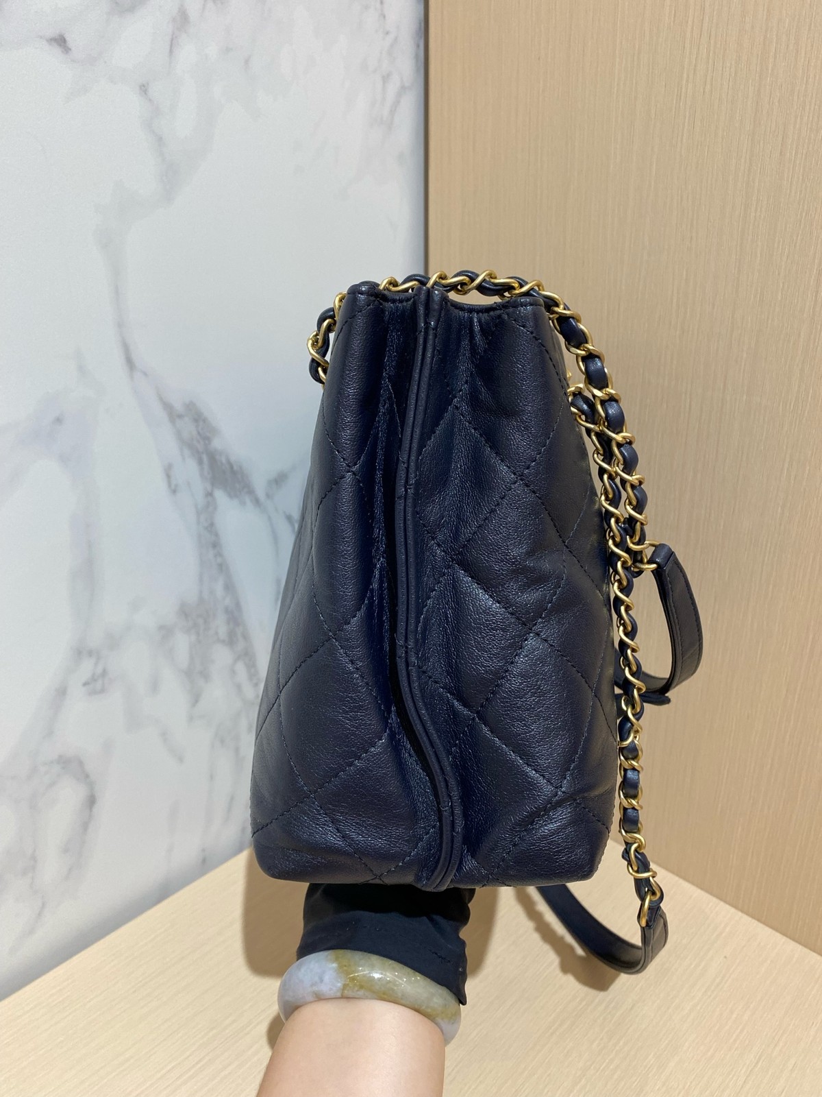 Chanel Quilted Navy Blue Leather 26cm Dual Face Shoulder Tote Bag Duty Paid