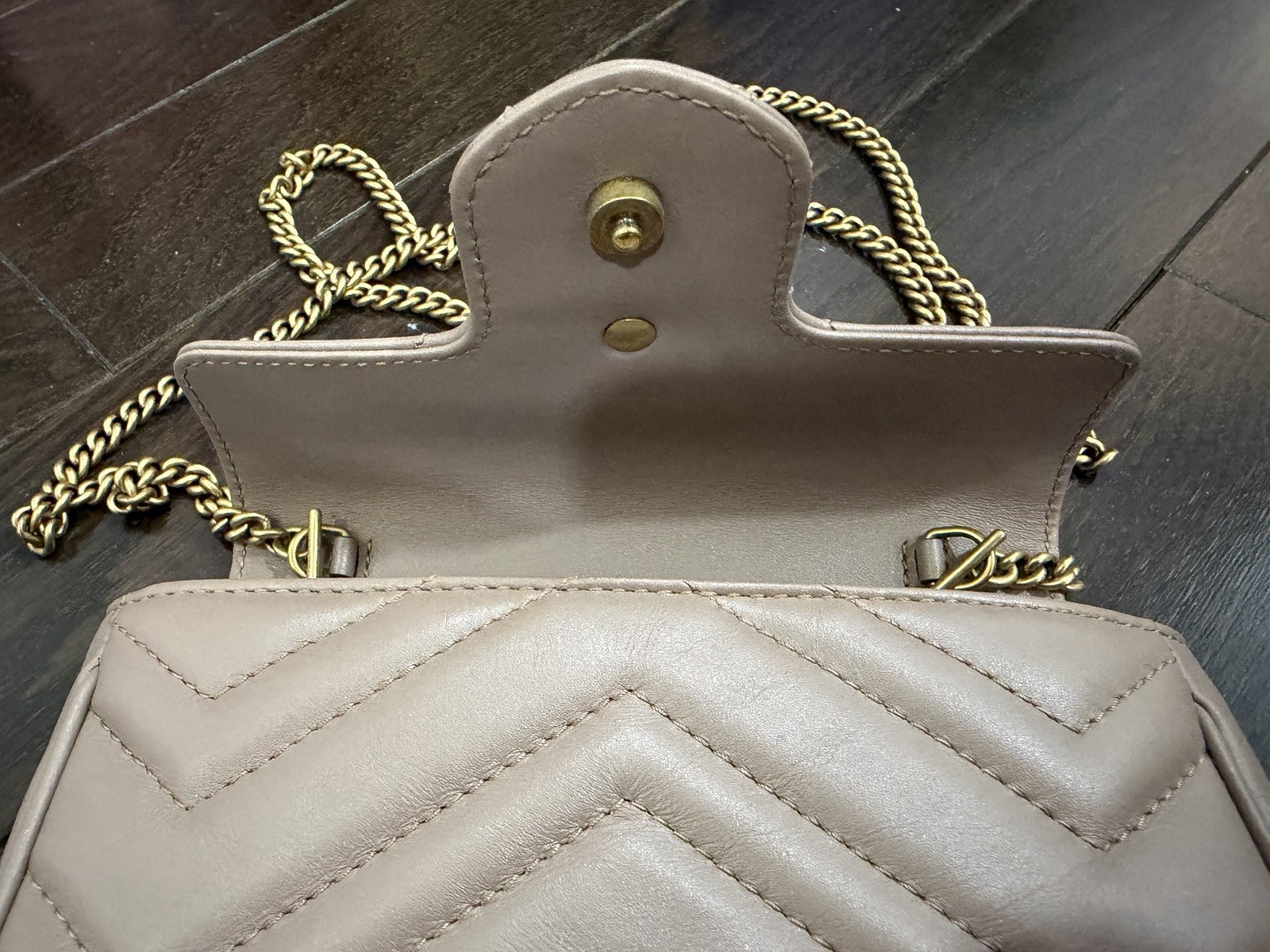 Gucci 476433 GG Marmont Matelasse Super Mini Bag Shoulder Porcelain Rose