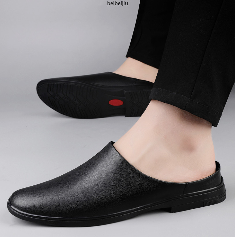 Men’s Flats Half Slippers Leather Casual Shoes Slip On Slides Mules Comfort Hot