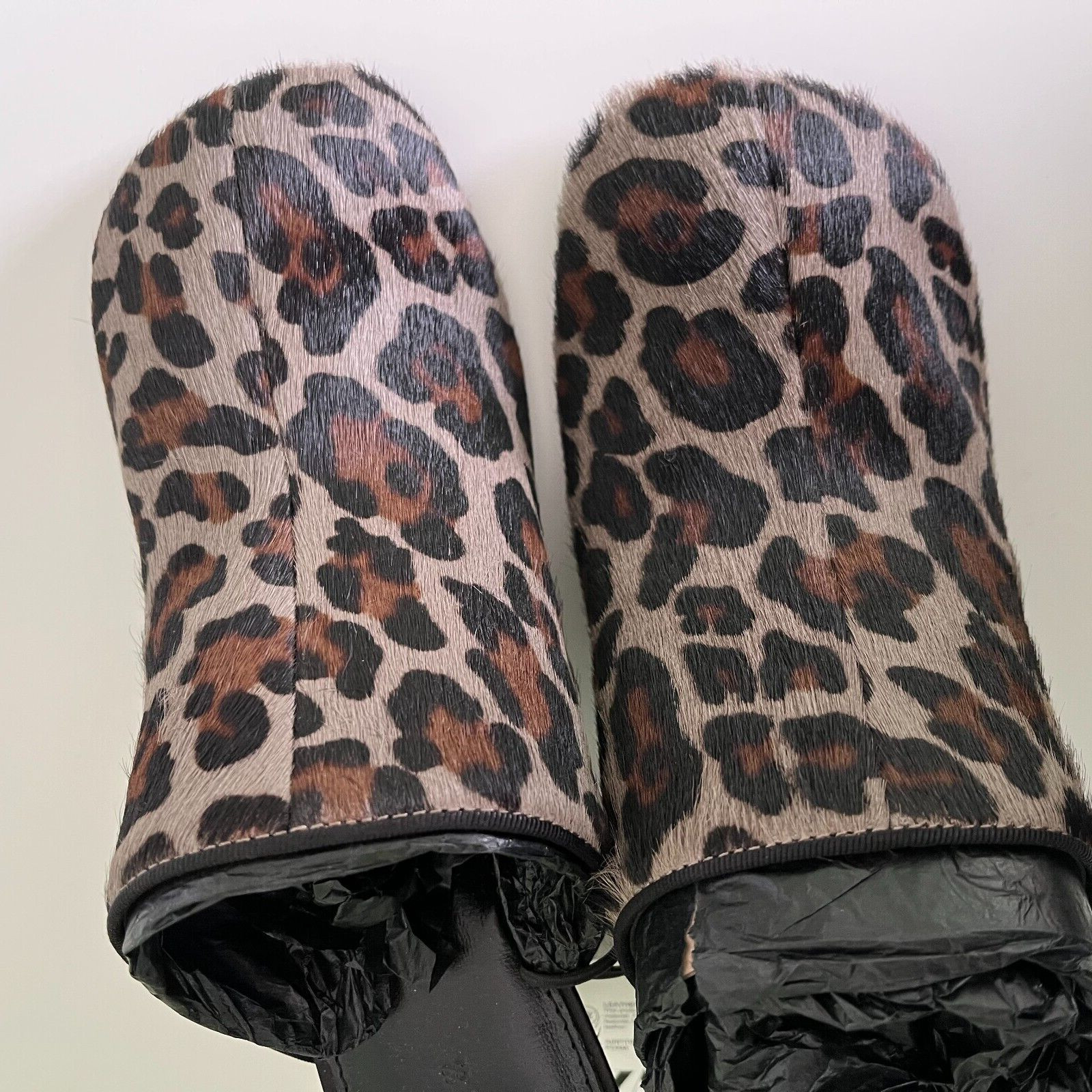 Zara Animal Print 100% Leather Mules Leopard Print Square Toe 2.8in Heel Sz 7.5