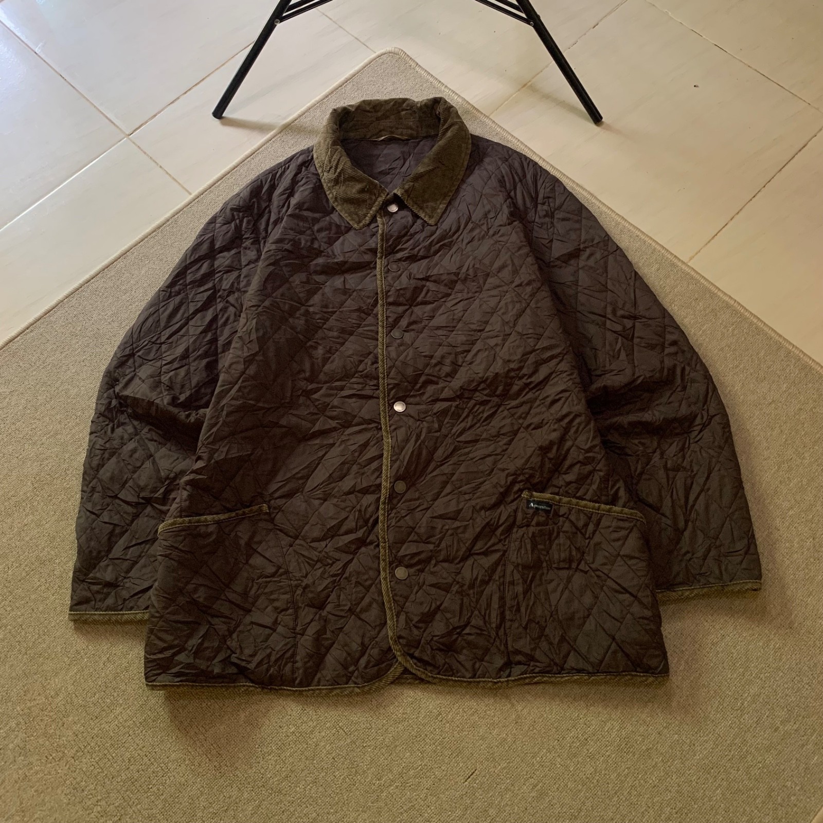 Aquascutum London Brown Quilted Jacket Corduroy Collar Heritage Barn Coat Men’s