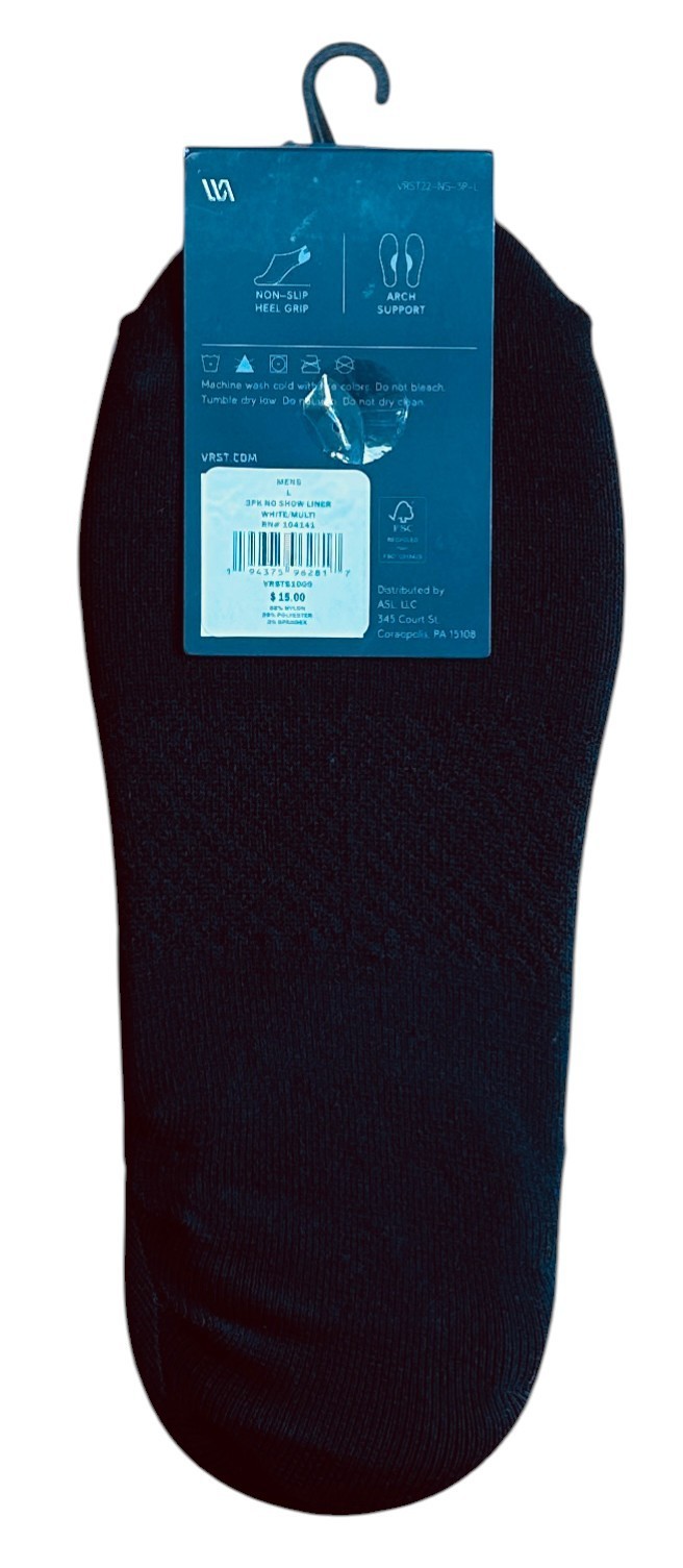 2× VRST No-Show Liner Socks Men’s L 8-13 White Black Gray 3-Pack (6 Pairs) NWT
