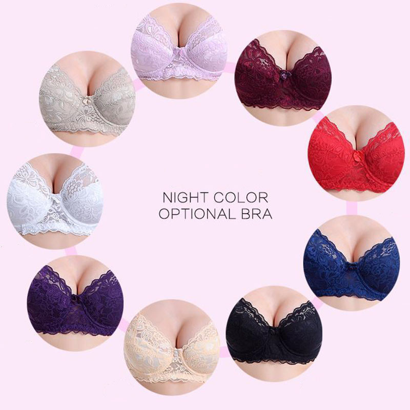 Women Push-Up Bra 9 colors Floral Padded Plunge Bras Bralette Size 32-42 A B C D