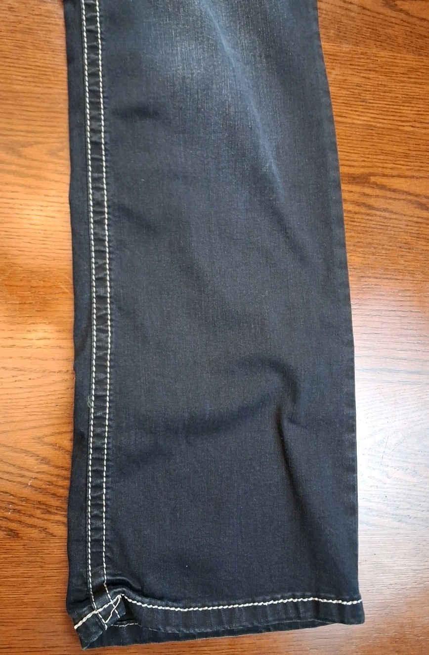 Amethyst Jeans Womens Size 16 Blue Taper Stretch Denim Embroidered Pockets