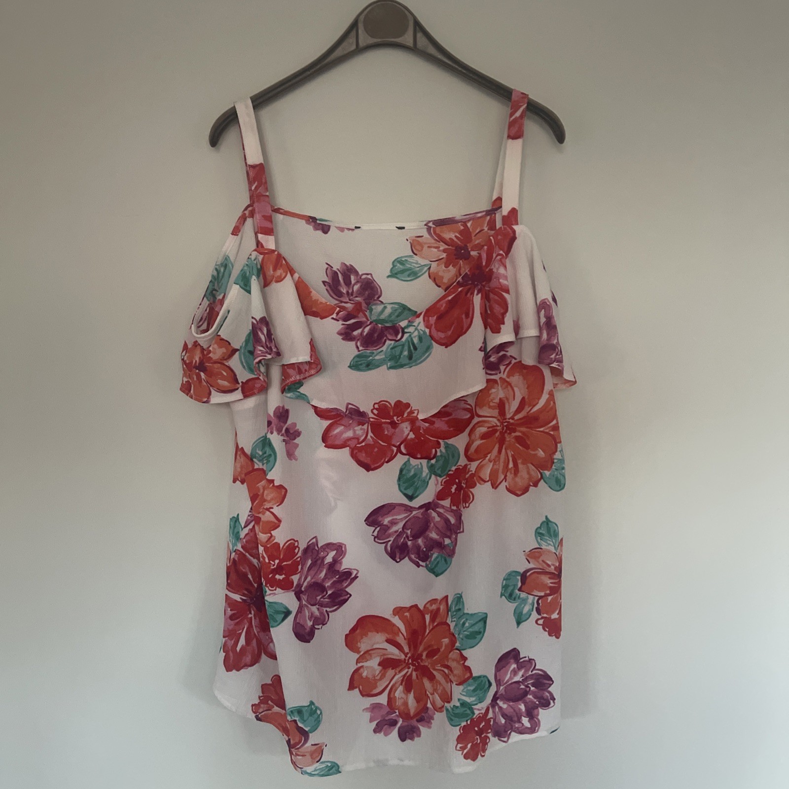 Debenhams White Mix Floral Strappy Top UK18 Flowy Plus Size Summer Holiday Vest