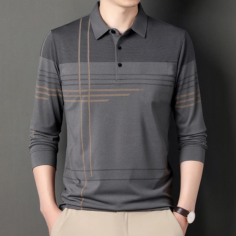 Spring and Autumn Men’s Long Sleeved Golf Polo Collar T-shirt, Business Casual F