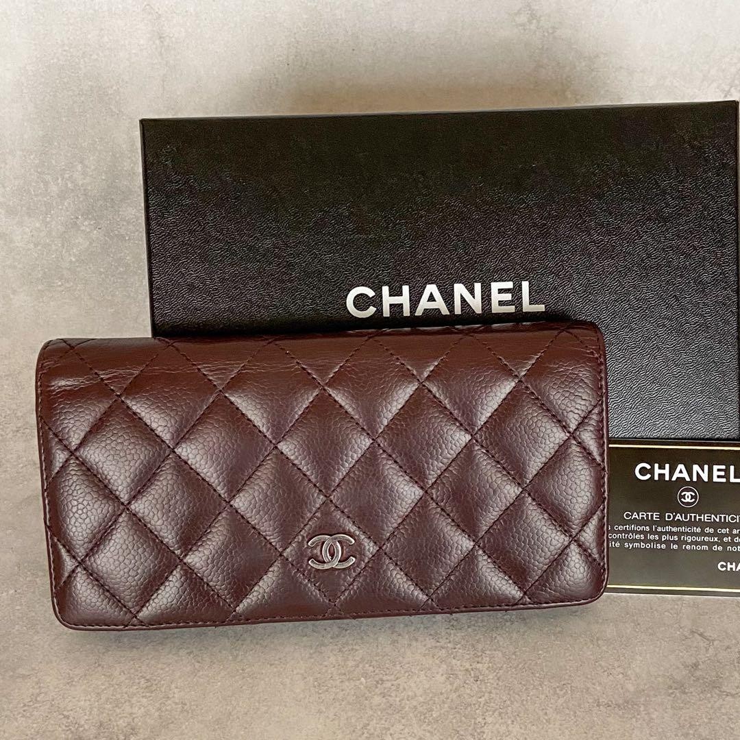 CHANEL Chanel Matelass Caviar Skin Brown Bifold Wallet