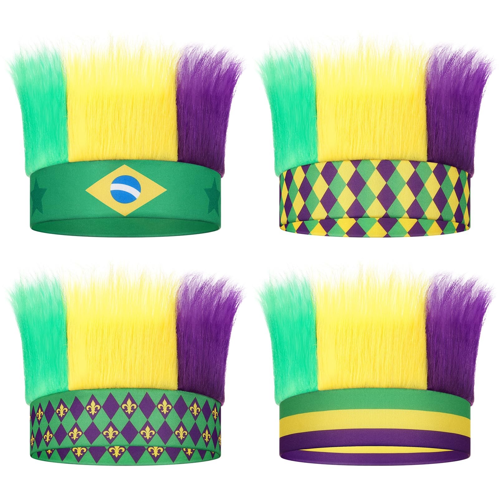 Maysing 4 Pcs Mardi Gras Hairy as shown in pictures, Blue, Red, White