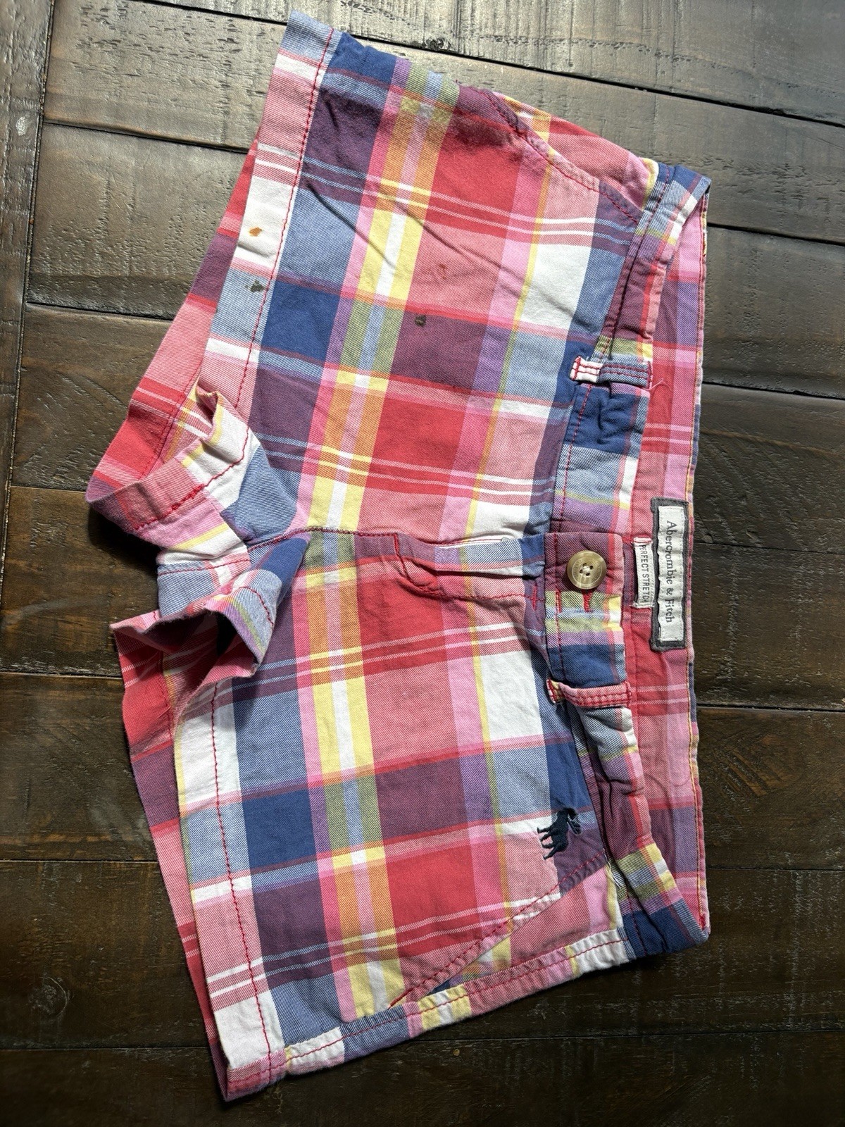 Y2K Abercrombie & Fitch Men’s Plaid Chino Shorts Cotton Twill Pockets Pink