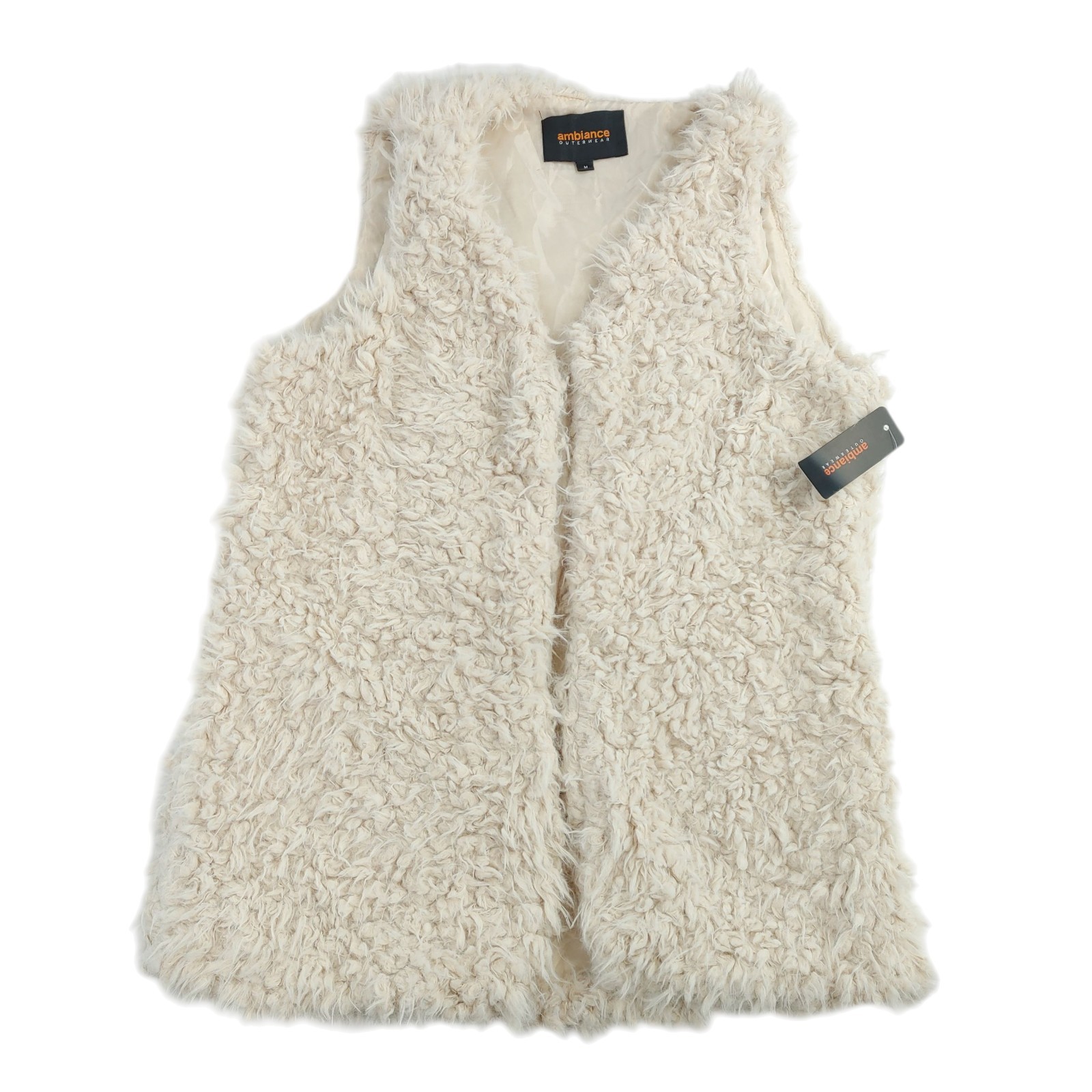 Ambiance Outerwear Women’s Faux Fur Vest Cream Hook & Eye Size M NWT