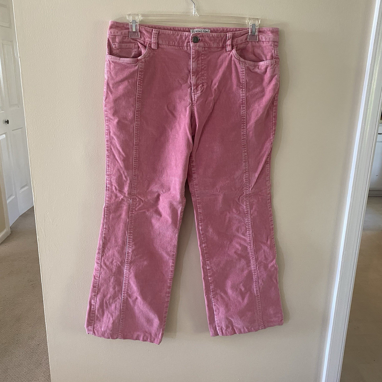 Vintage Covington Stretch Pink Corduroy Pants Women Sze 16 98% Cotton 2% Spandex