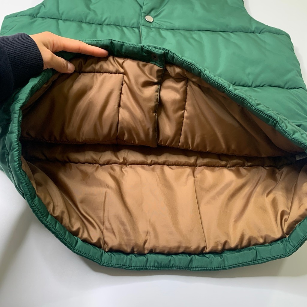 Lands End Vest Mens Medium Pesto Green Insulated Quilted Sleeveless Snap Button