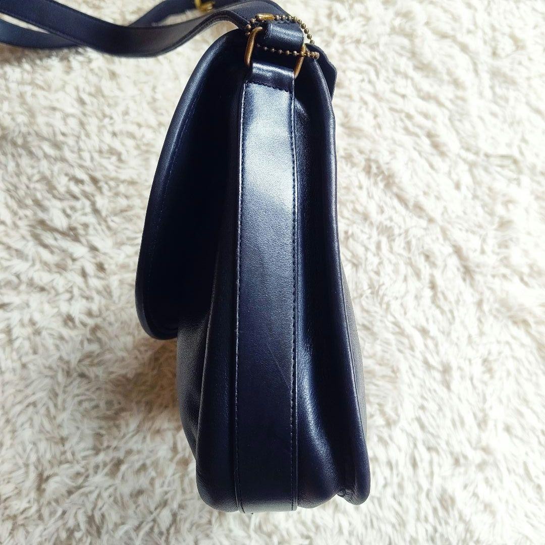 Coach Vintage Leather Shoulder Bag Navy 9.8×11.8×2.8in Used