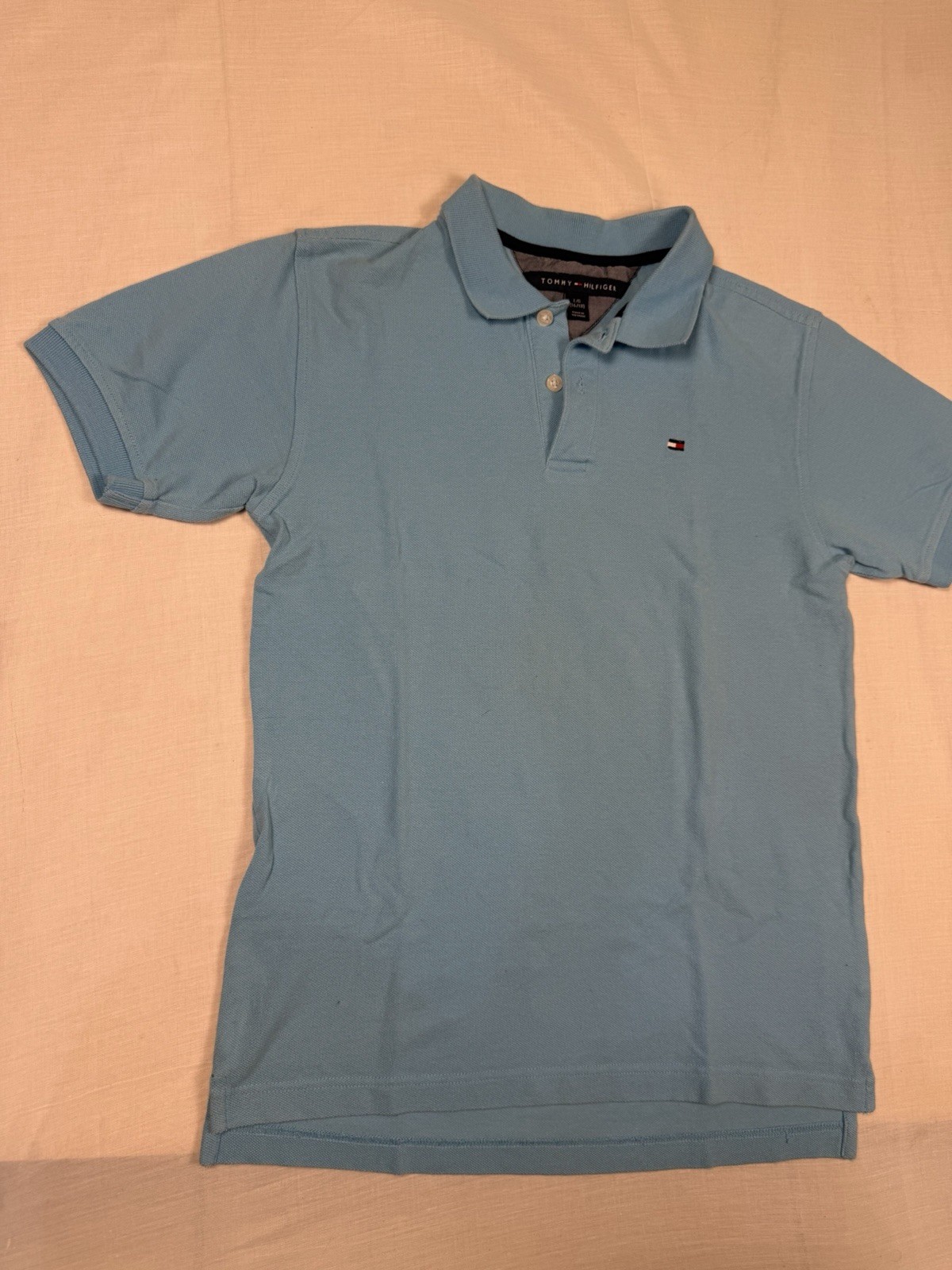 Tommy Hilfiger Youth L/G Blue Solid Short Sleeve Button Polo Cotton Knit