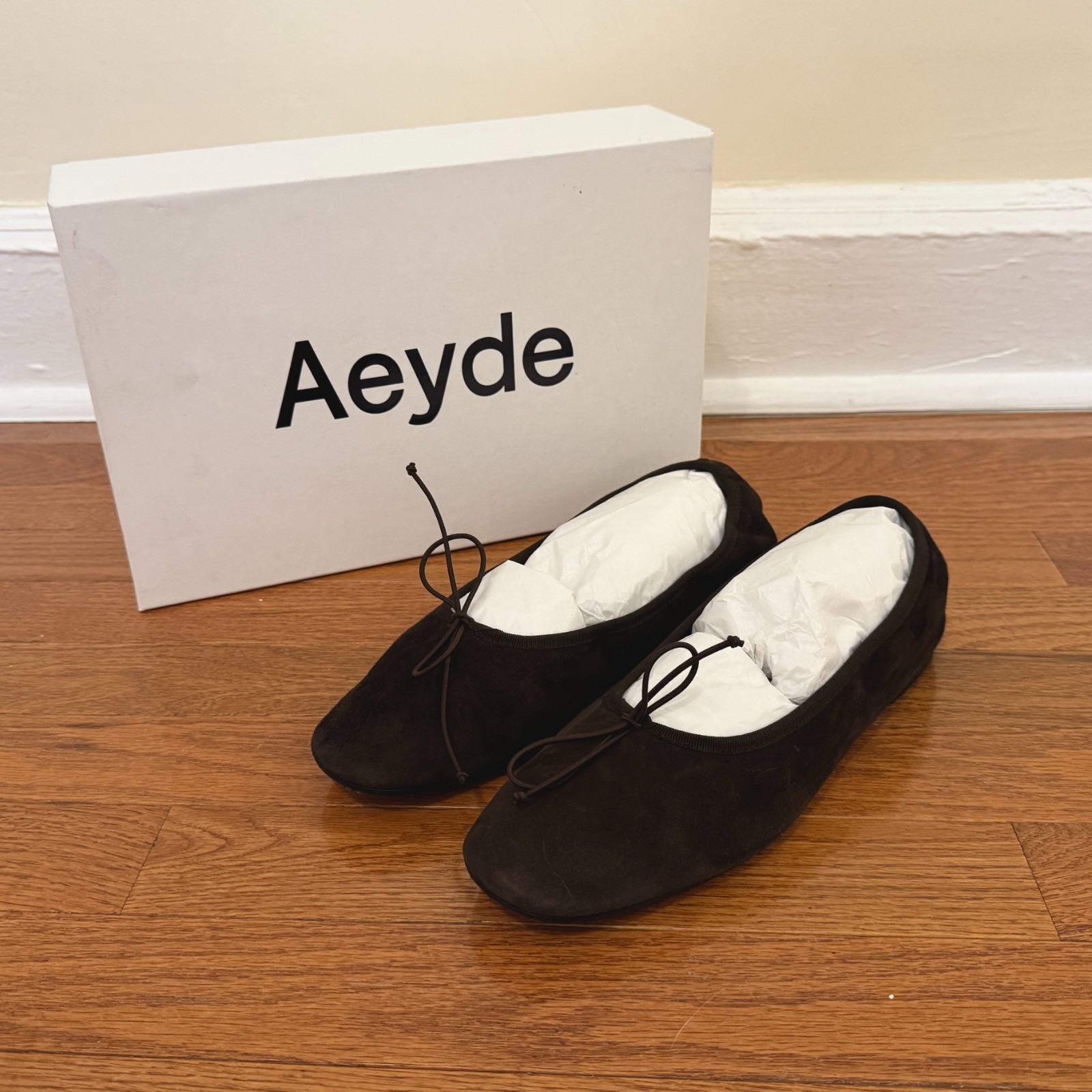 AEYDE Tiby Moka Suede Ballet Flats In Brown Size 40