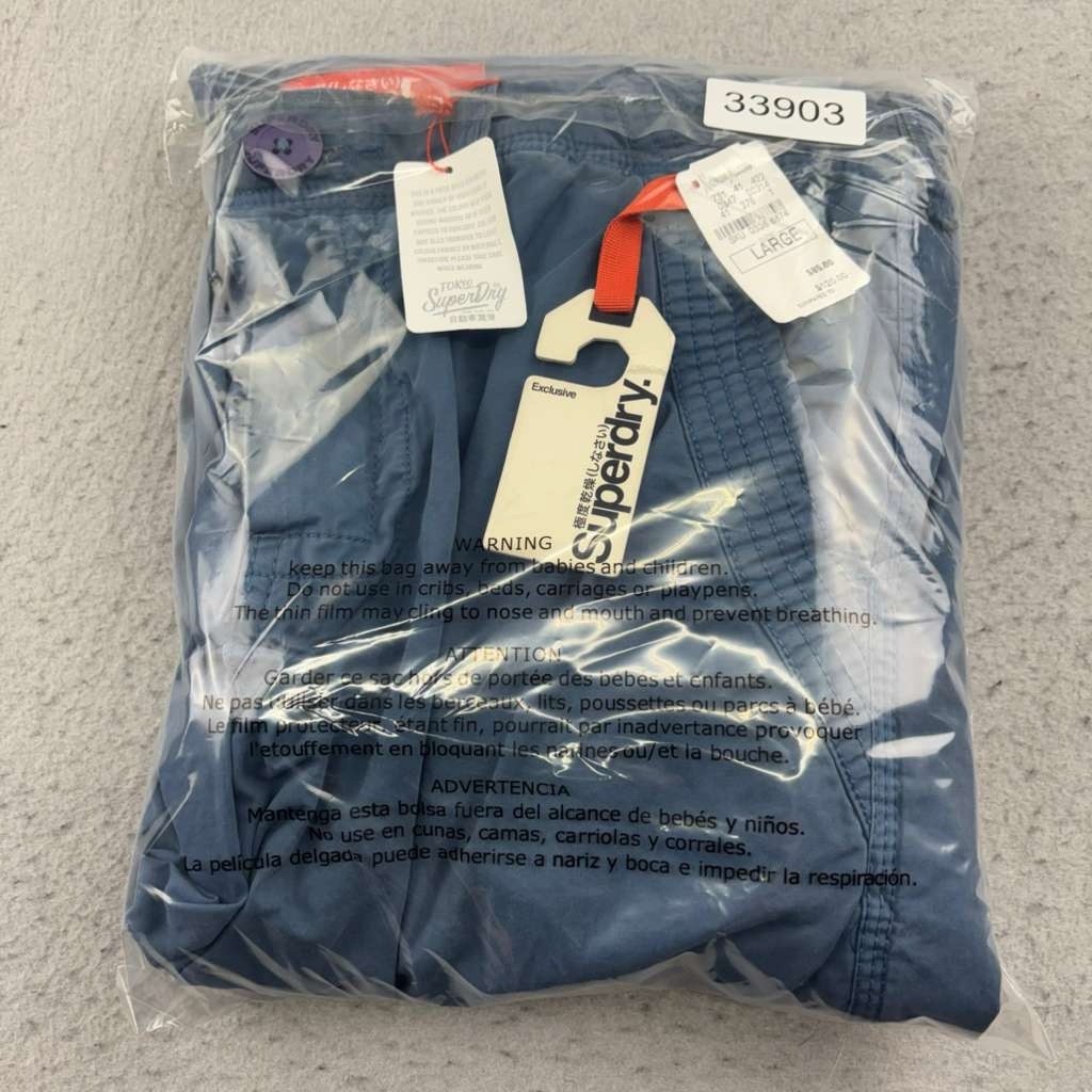 SuperDry Tokyo Pants Mens Large Blue Cotton Flat Front Cargo Neiman Marcus NWT