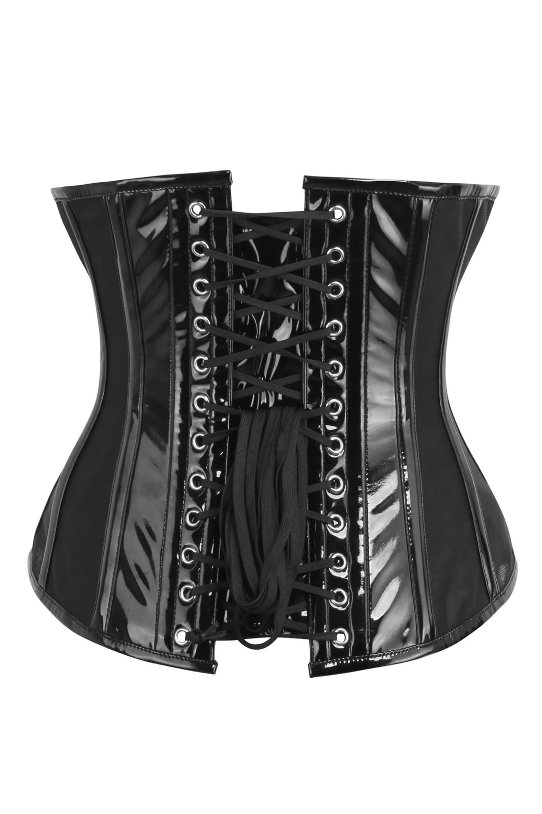 Corset-Story Black PVC Underbust Corset with Side Mesh Panels