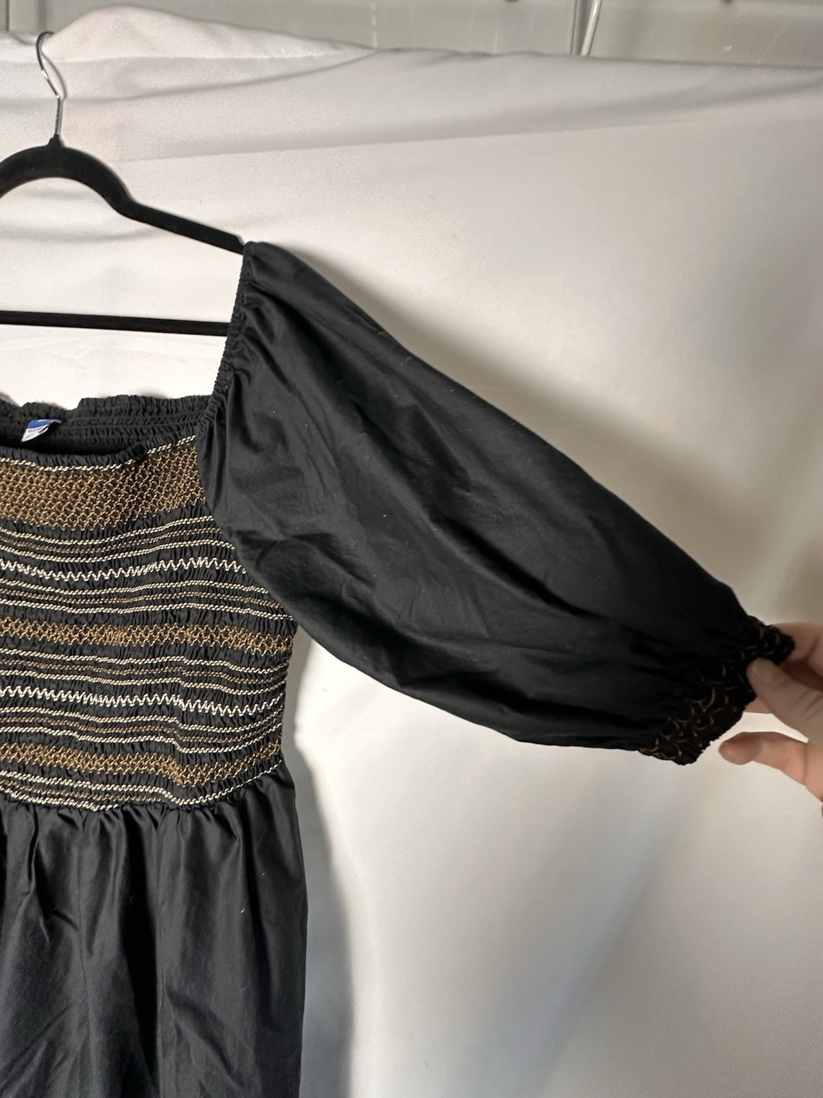 Old Navy Black Brown Smocked Fit Puff Sleeve Dress Size 2XL Preowned