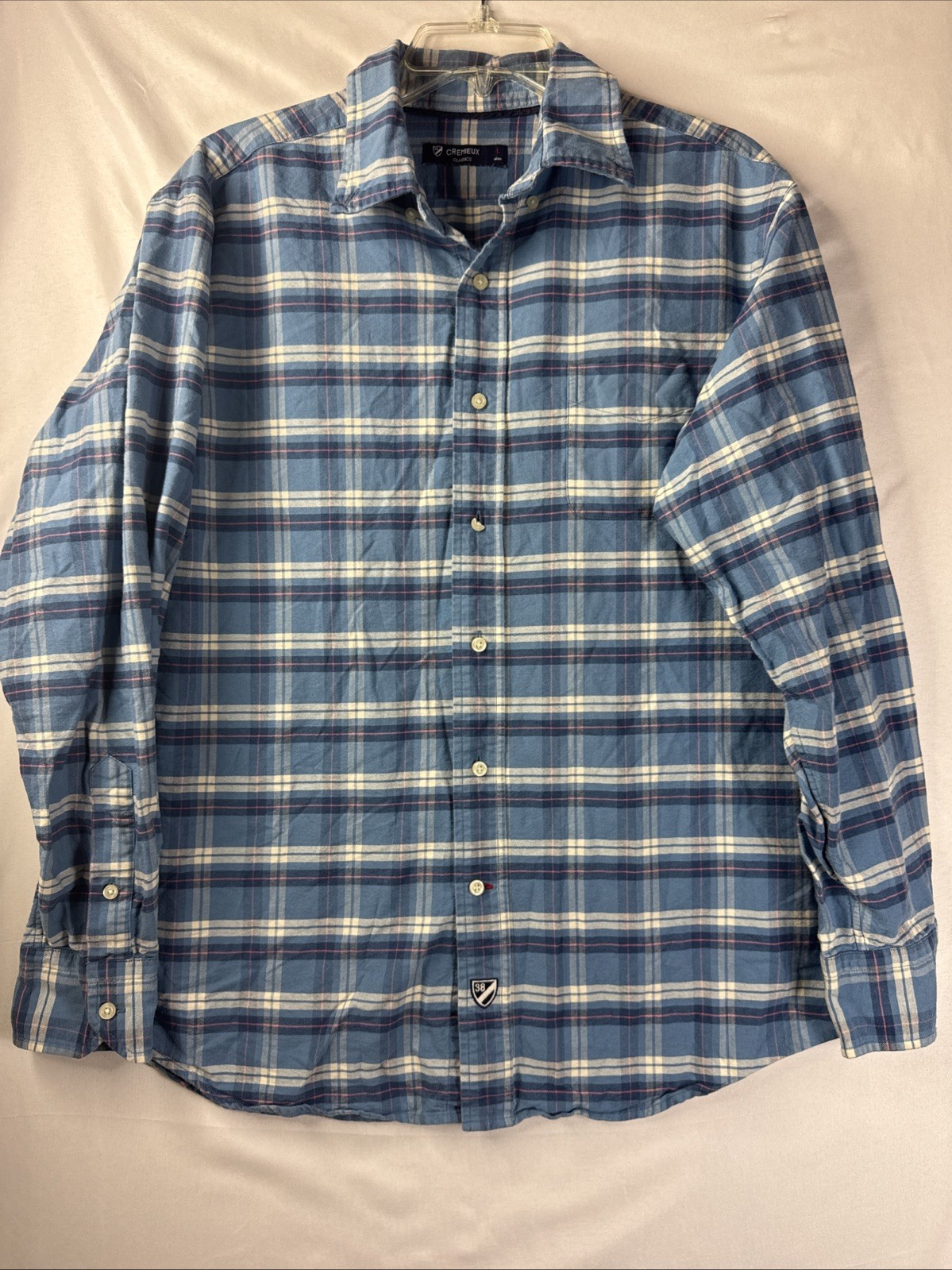Cremieux Classics 38 Mens Large L Blue Plaid Shirt Long Sleeve Button Up 38