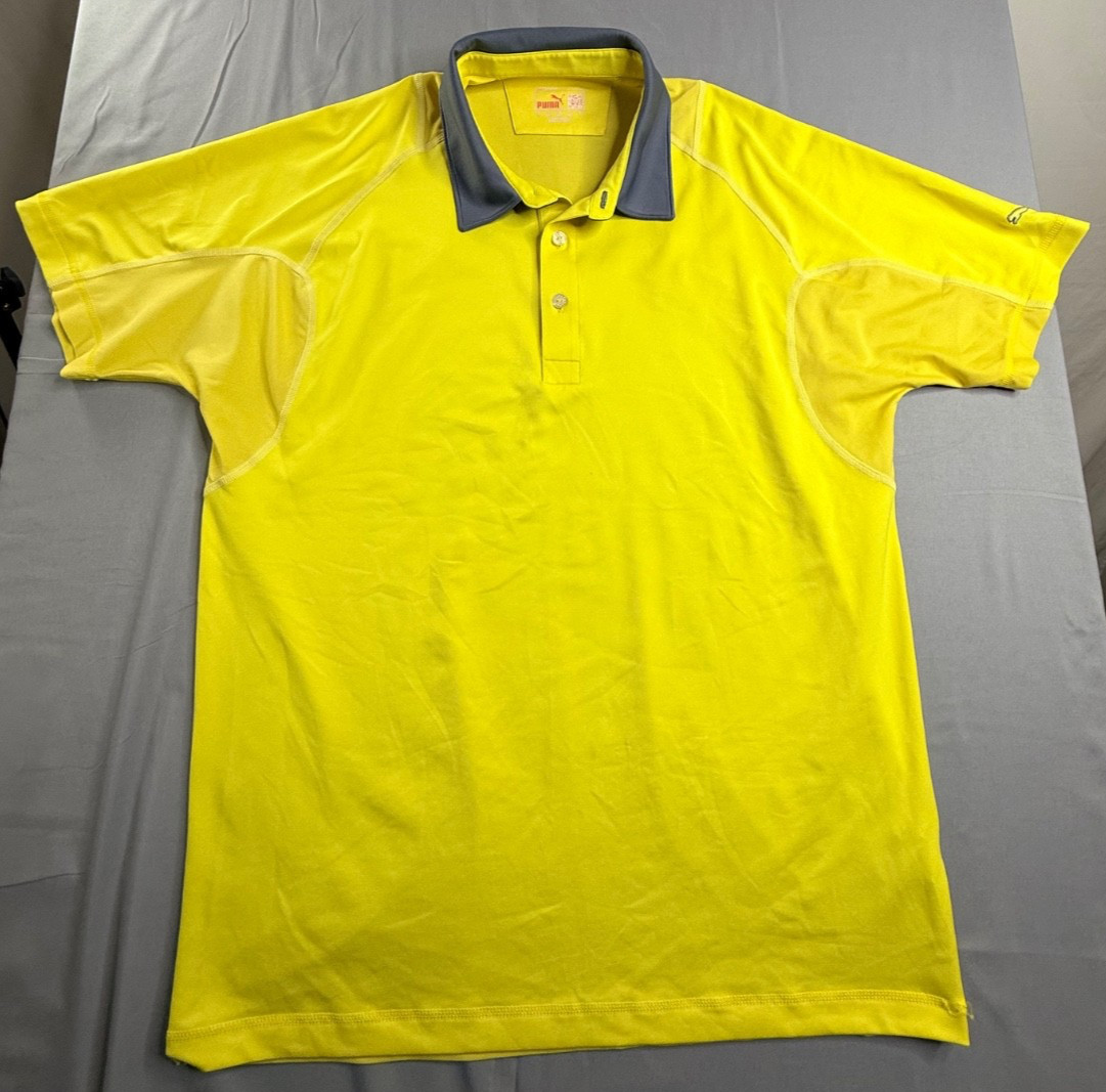 Puma Cobra Golf Polo Shirt Mens Medium M Yellow Gray Duo Swing Raglan 569073